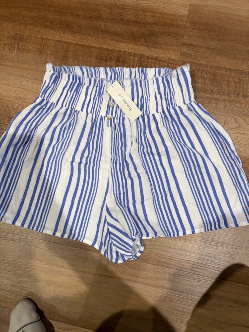 miami Blue & White Vertical Stripe High-Waist Shorts